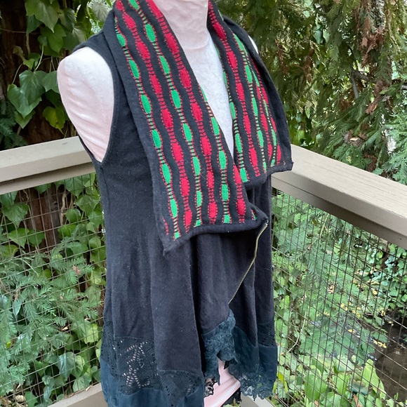 Lanvie lightweight Christmas cardigan sweater vest cascade zipper front tunic S - Picture 12 of 15